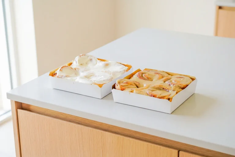 cinnamon roll trays on counter