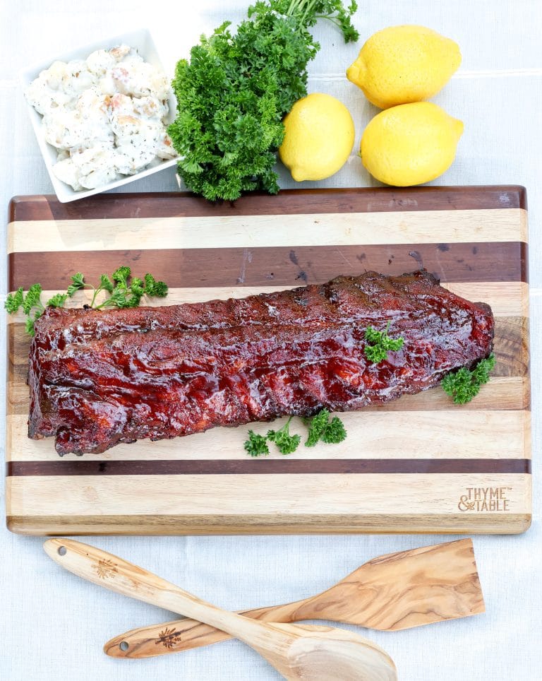 Full rack of grilled ribs fresh off the grill